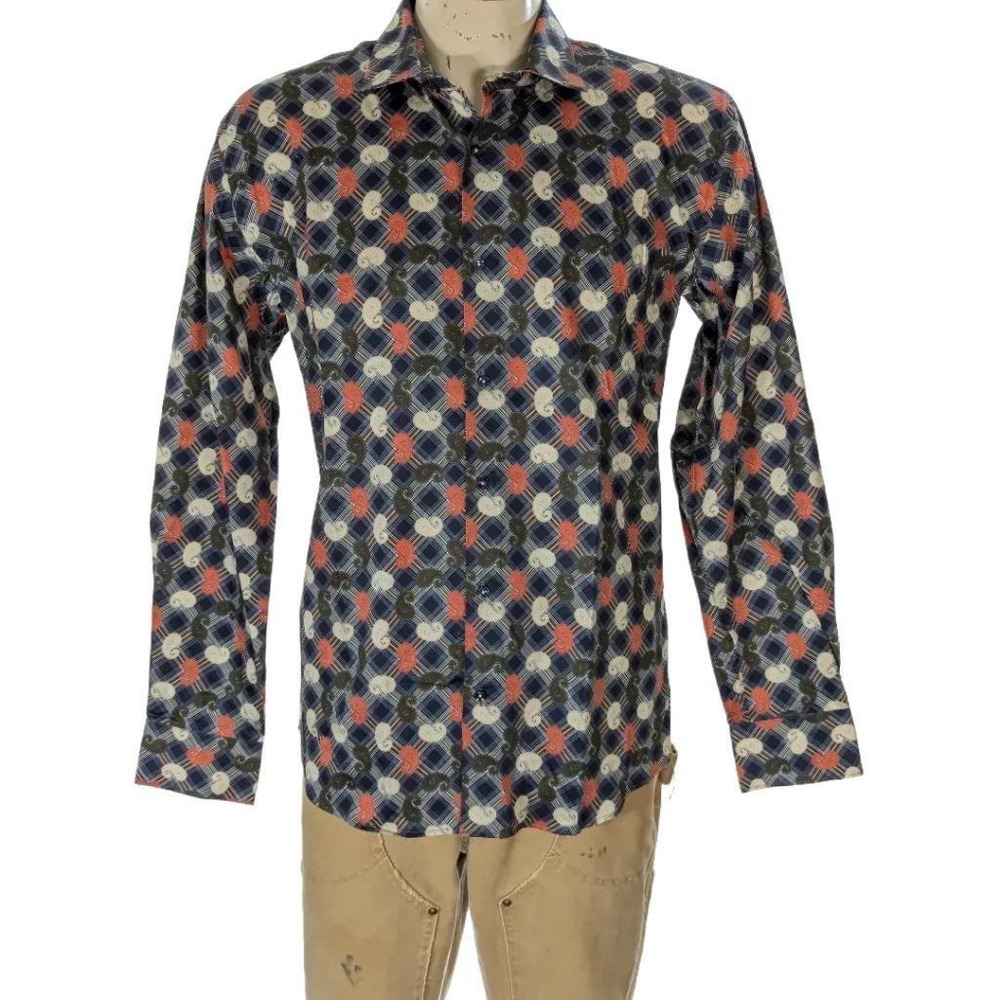 Sartoria Rossi Men's Paisley Cotton Button Down Shirt XL Slim Fit NWT